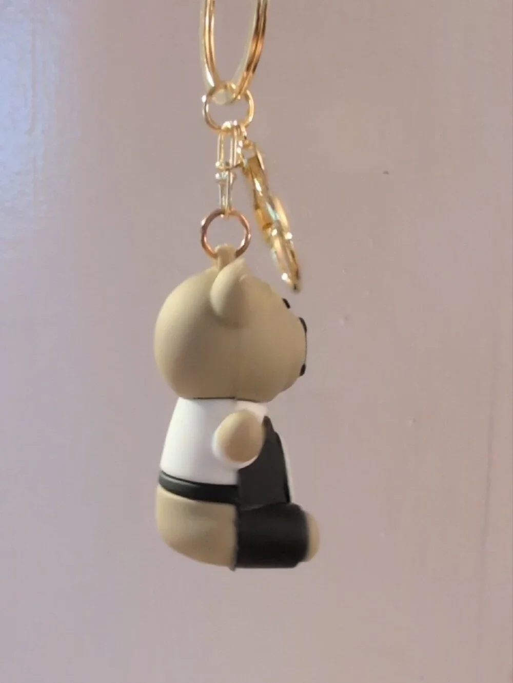 Gold-Accent Beige Bear Keychain Charm - Fashionable Bag Accessory